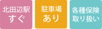 北田辺駅すぐ　駐車場あり　各種保険取り扱い